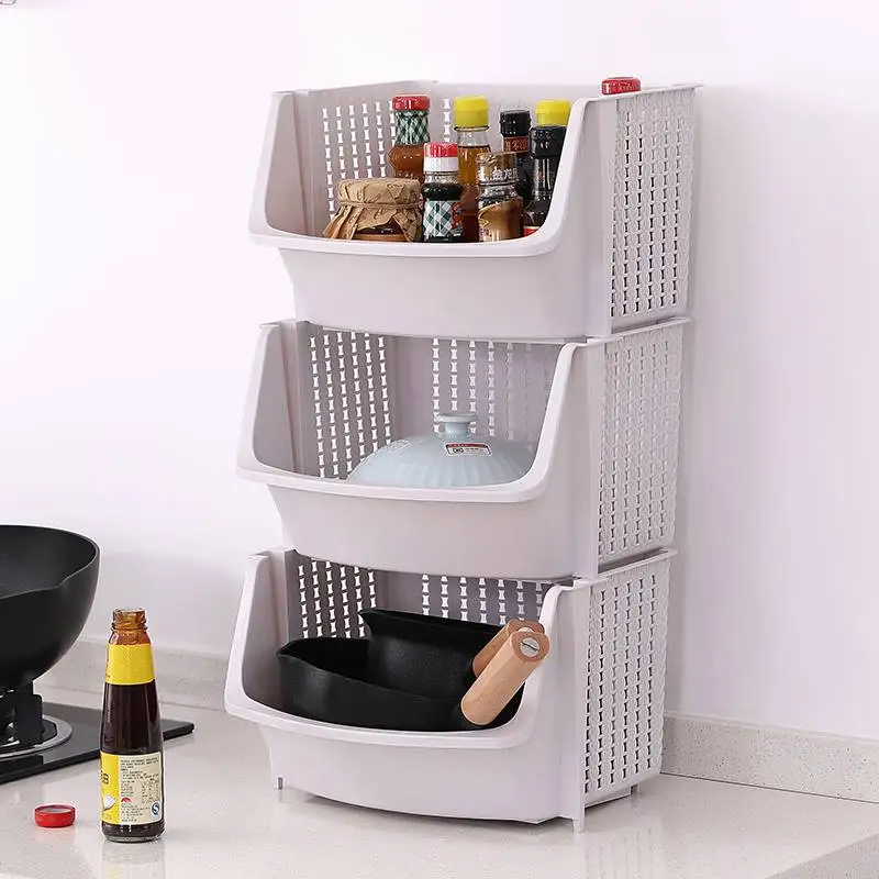 

Kitchen Shelf, Floor To Multi-layer Storage Basket, Vegetable And Sundry Plastic Household Goods, Complete