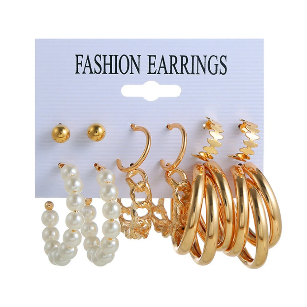 2021 Trend Fashion Geometric Hoop Earrings Set for Women Vintage Punk Gold Metal Circle Brincos Female Jewelry | Украшения и