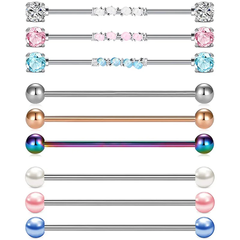 

9pcs/set 14G Surgical Steel Industrial Barbell for Women Men Cartilage Earring Body Piercing Jewelry 1 1/2 Inch 38mm Bar Ear
