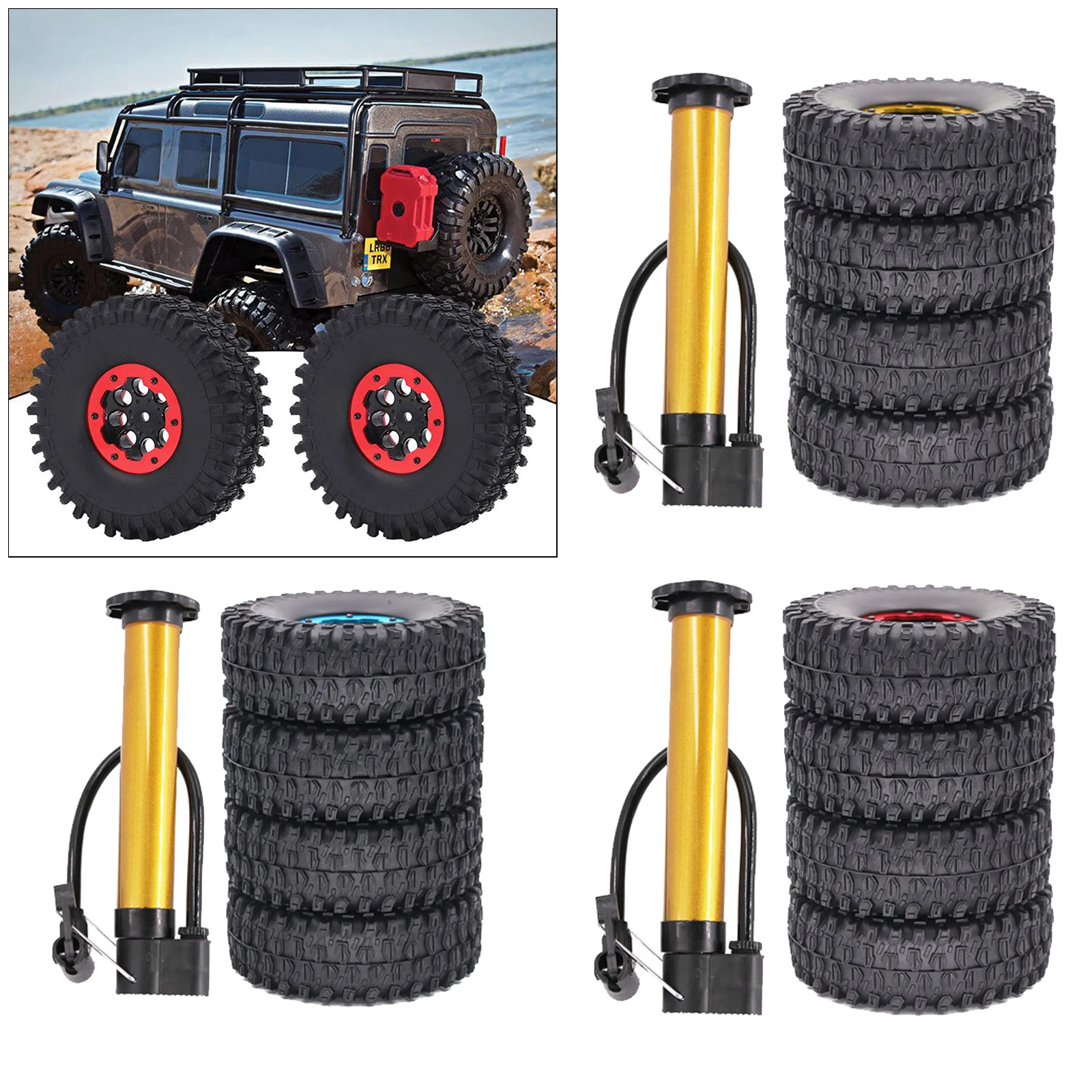 

2Pairs 1/10 RC Car Trunk Rim & 120mm Tires Wheel Tyres Rubber Tires RC Car Accessories 3 Colors Optioal