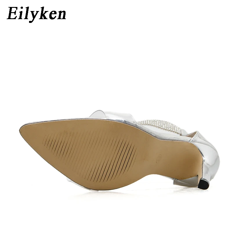 Eilyken/Новинка года; Летние босоножки с ремешком на щиколотке, украшенные кристаллами; женские пикантные босоножки из ПВХ на высоком тонком каблуке с открытым носком, на молнии; женская свадебная обувь