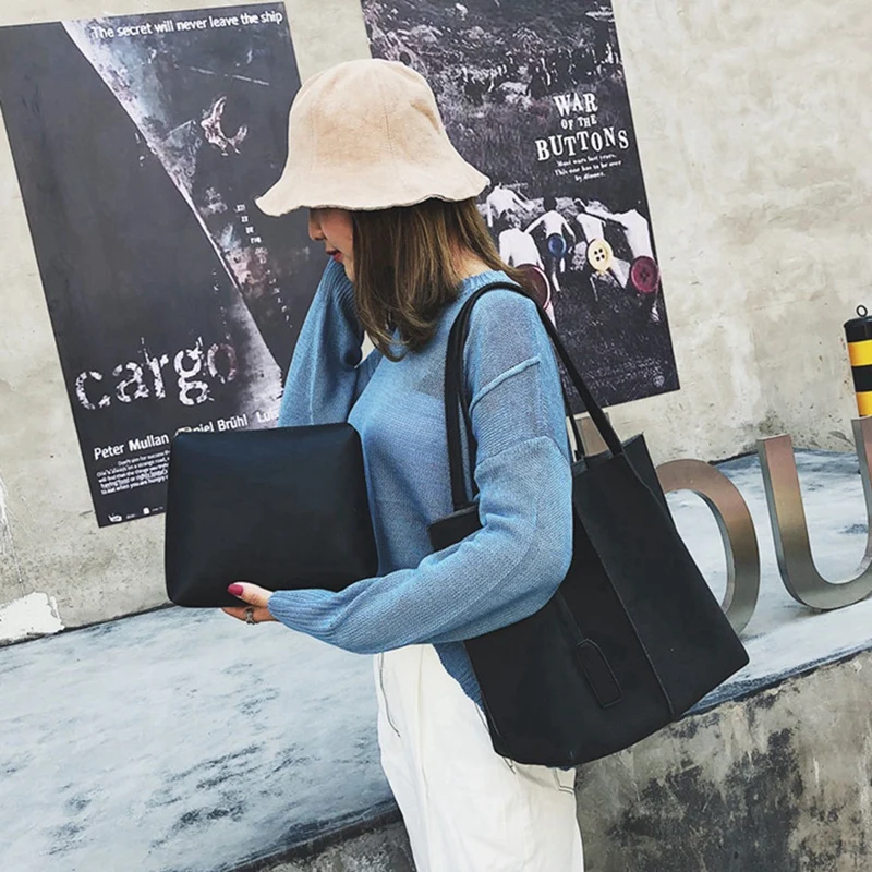 Женские замшевые сумки из мягкой кожи женская сумка 2 предметов Набор сумок