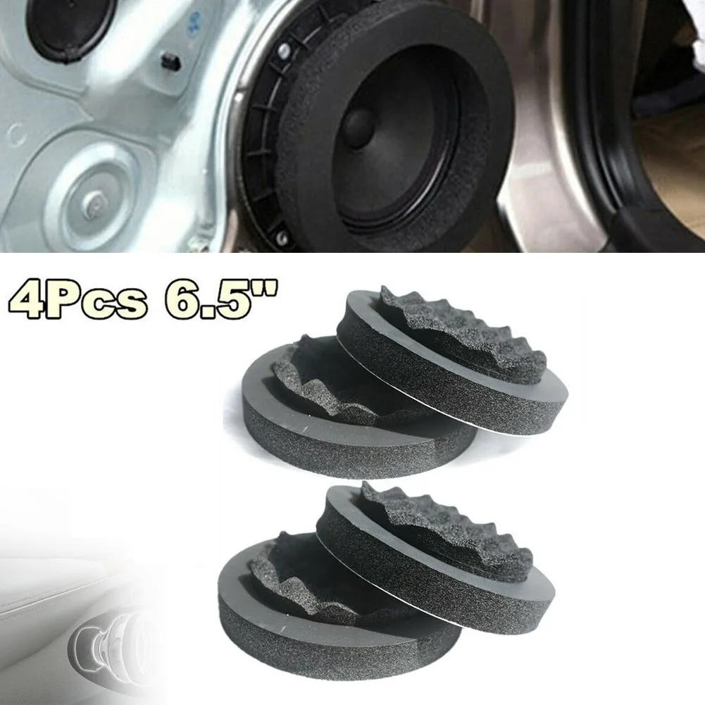 

4pcs Black 6.5inch Car Soundproof Cotton Door Speaker Adapter Ring Woofer Foam Pad Sound Noise Wave Sound Insulation Mat