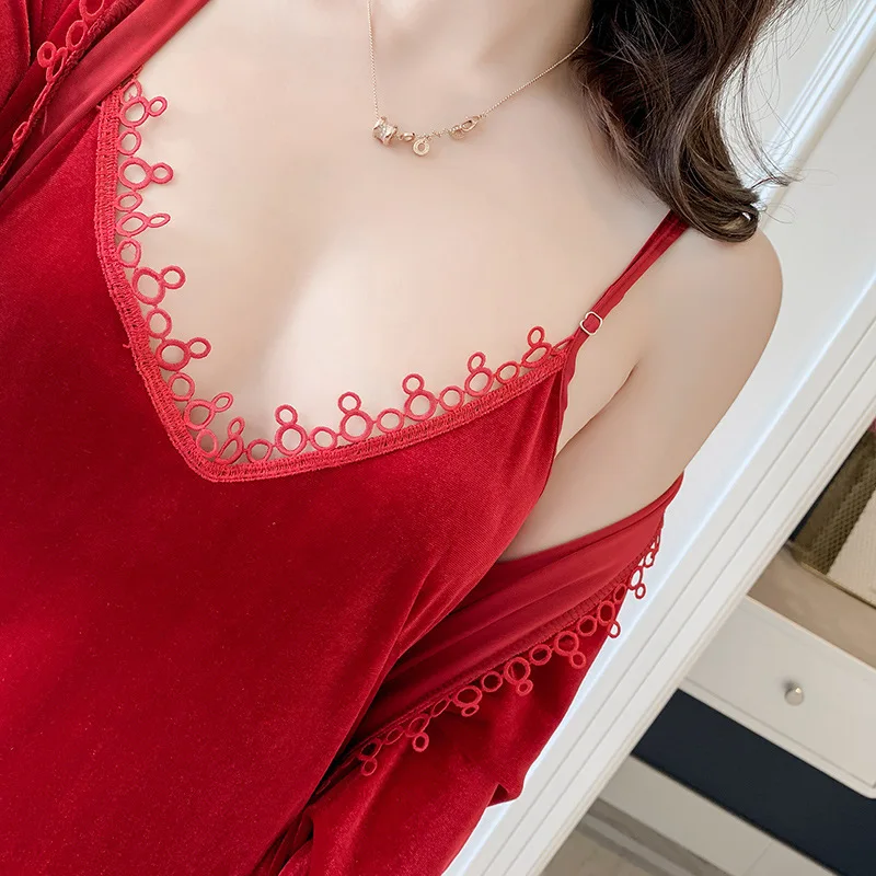 Осень новый золотой бархат чистый цвет 4 шт женский халат комплект согреться 2