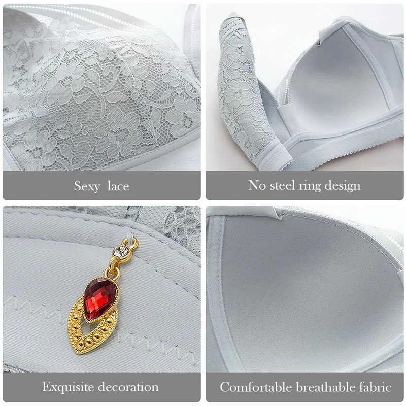 

Ladies Big Size Full Cup Lace Bra Sexy Push Up Bralette 2021 New Non-Slip Wide Shoulder Strap Vest Brassiere Elastic Underwear