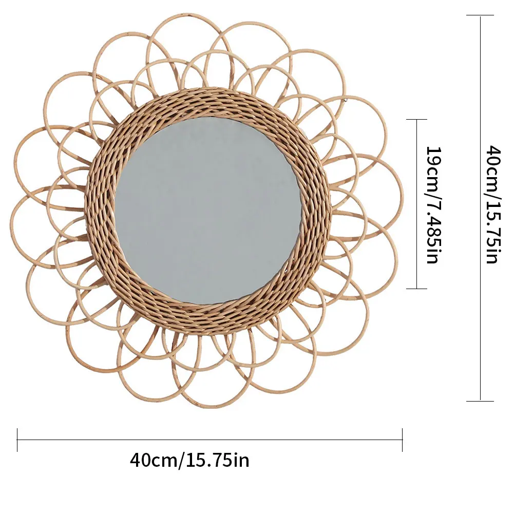 

Handmade Rattan Wall-Mounted Mirror Hanging decor Mirror Circle Woven Bamboo Wicker Modern Decor For Living Room Bathroom