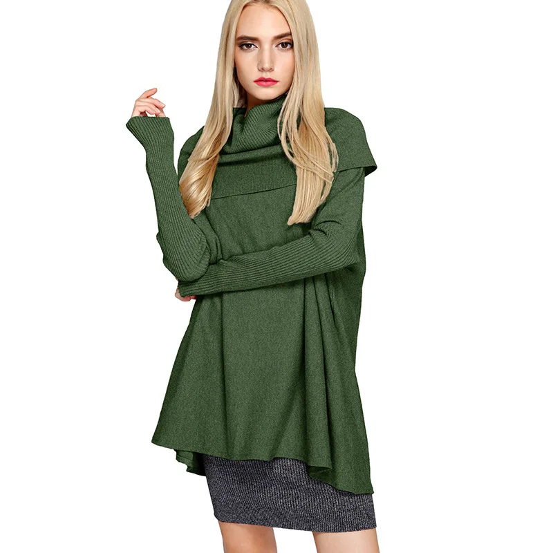 

Turtleneck sweater loose pile collar loose turtleneck knitted women's autumn and winter bat sweater sweater women sweater