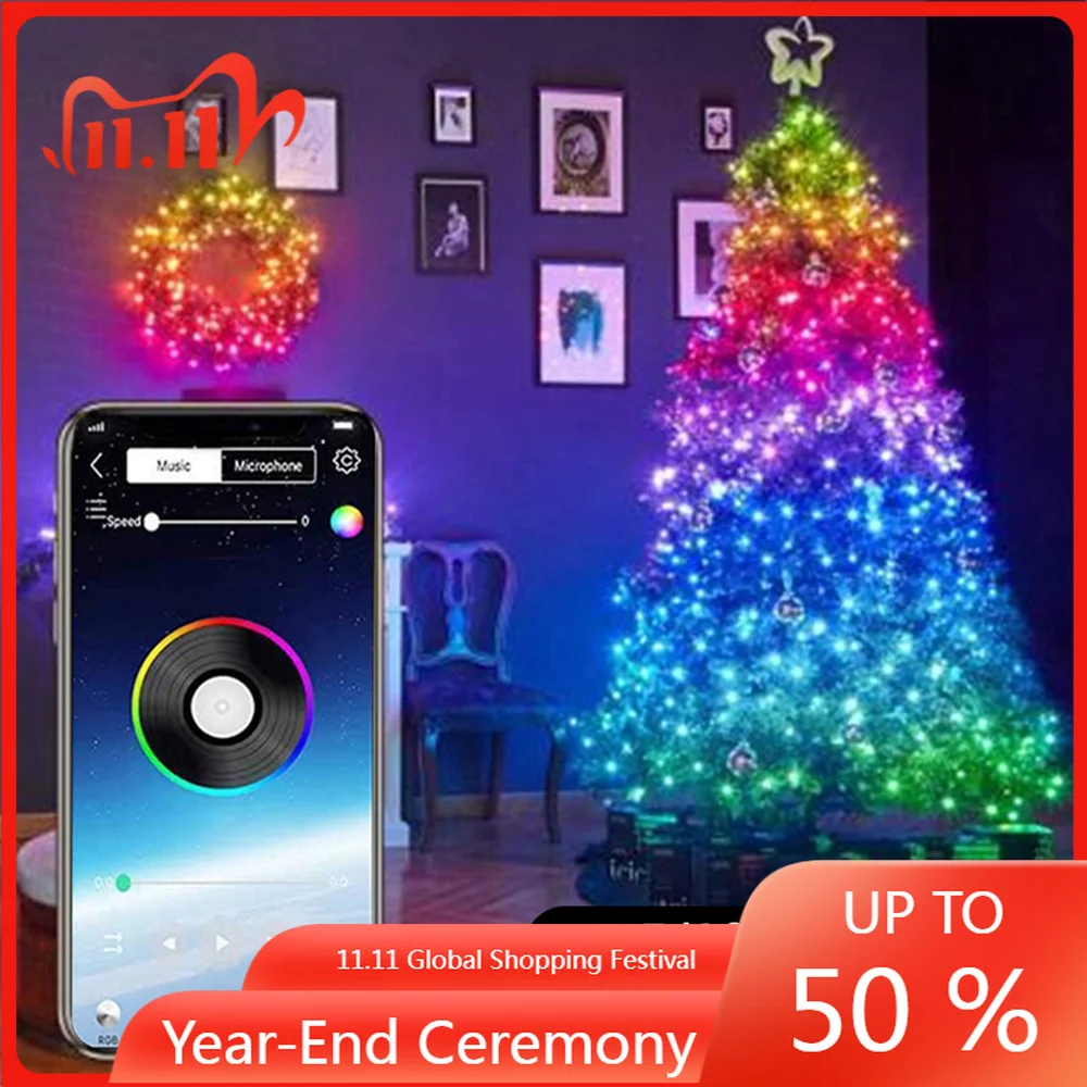 

10M/15M/20M USB Christmas Tree LED String Light with Smart Bluetooth App Remote Control Christmas Home Decor Fairy Light Garland