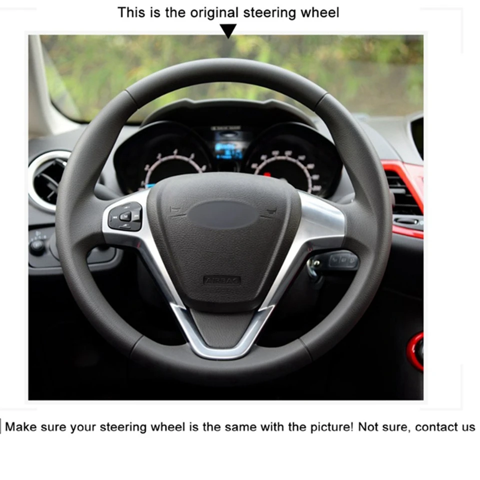 DIY Hand-stitched Black Artificial Leather Car Steering Wheel Cover for Ford EcoSport- Fiesta 2008