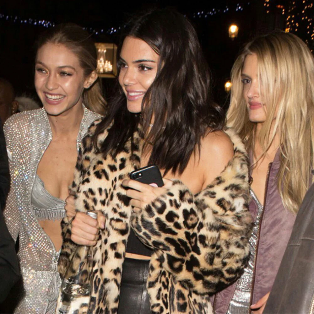 Rabbit Plush coat women's fall / winter 2021 new European and American fur imitation leopard print super long hooded large size