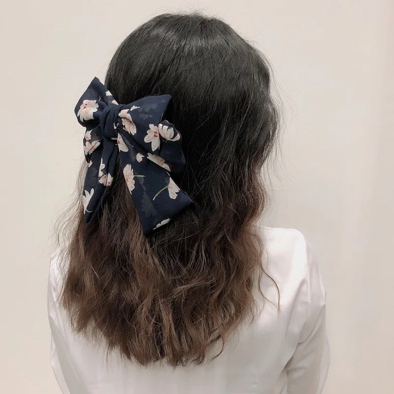 Fashion Korean Spring Barrettes Vintage Chiffon Large Bow Hair Clips Ponytail Clip Hairgrips for Women Elegant Accessories |