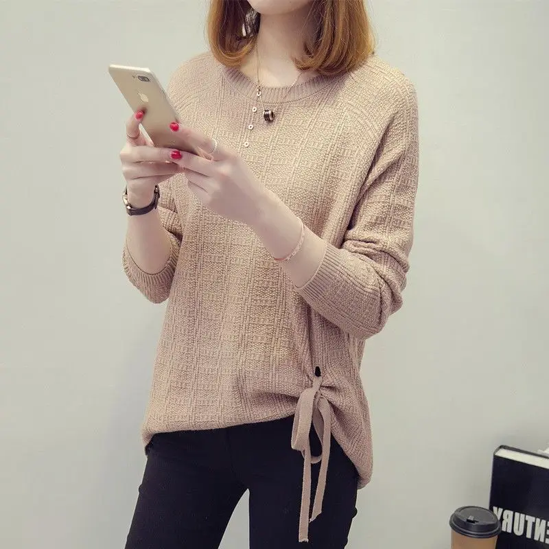 

Spring and Autumn New Korean bow Pullover Sweater loose round neck bottomed sweater