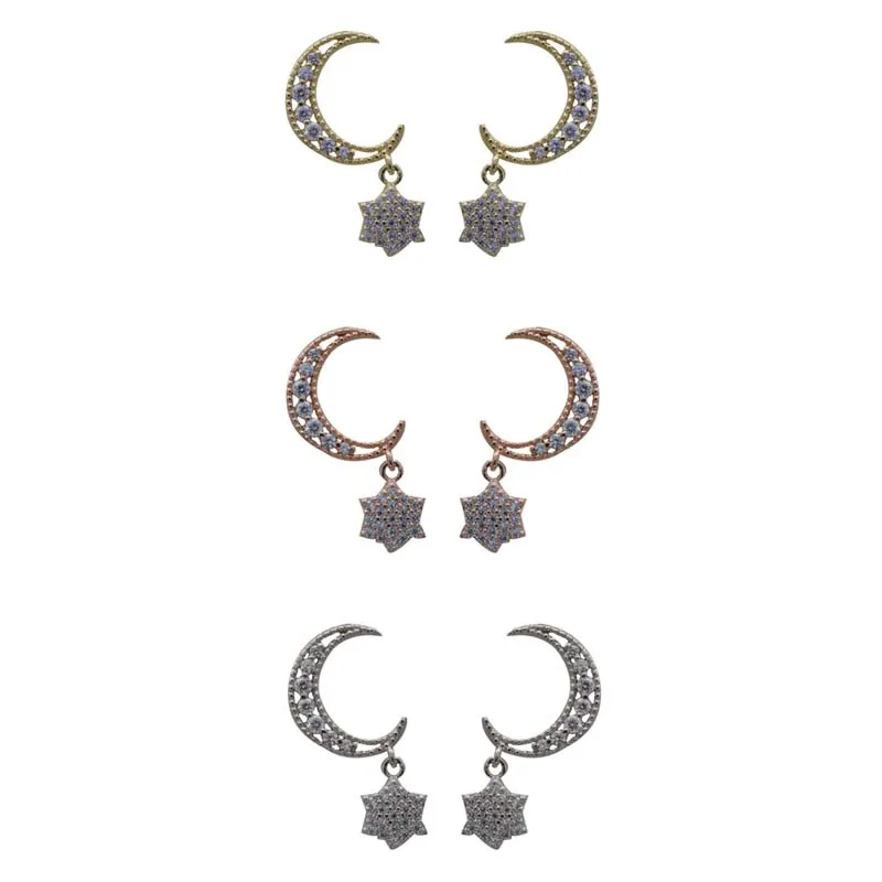 

2021 new 18K gold fashion temperament exquisite star moon inlaid zirconium star with same temperament earrings women