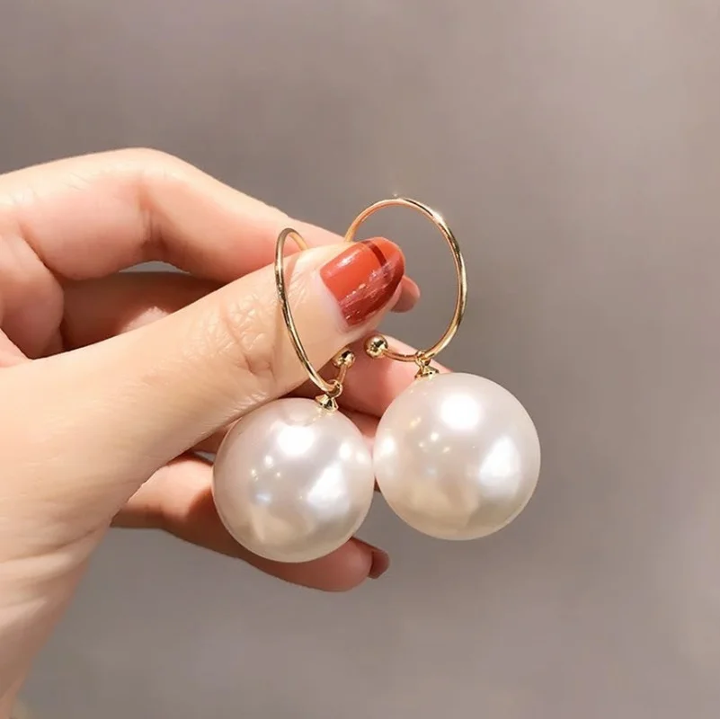 Large Imitation Pearl Earrings for Women Korean Fashion Dangle Earrings Wedding Jewelry Gift