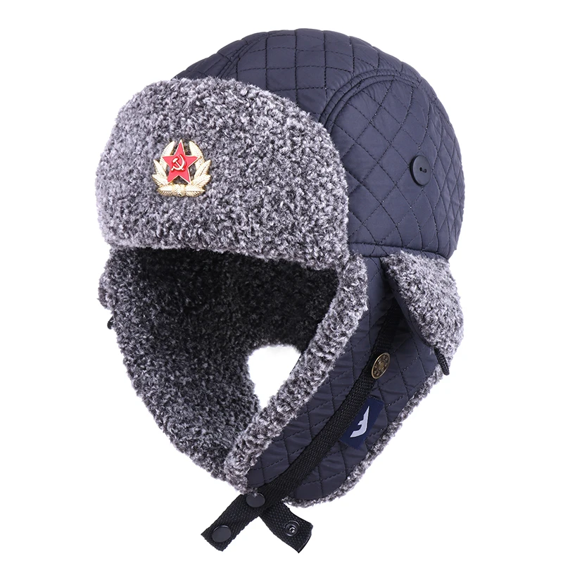 Зимняя шапка бомбер из искусственного кашемира плюшевая русская ушанка для