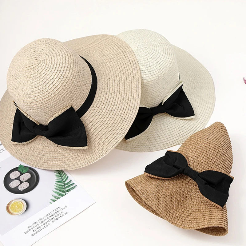 Женская соломенная шляпа с марлевым бантом летняя | Аксессуары для одежды