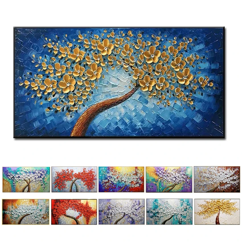 

Абстрактная Толстая картина с цветами и ножом, картина маслом ручной работы, украшение для дома, холст, настенное искусство, картины для гос...