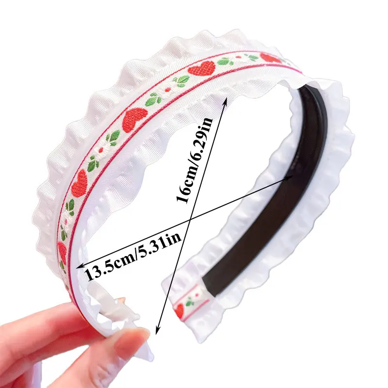 

Sweet Strawberry Embroidery Headband Wide Lace Wave Hairbands Vintage Flower Fruit Print Hair Hoop Fashion Hair Accessories