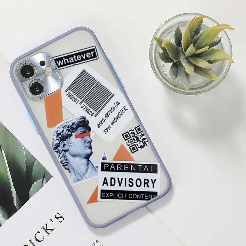 

Great Art Aesthetic David Mona Lisa Phone Case For iPhone 12 11 Mini Pro XR XS Max 7 8 Plus X Matte transparent Gray Back Cover