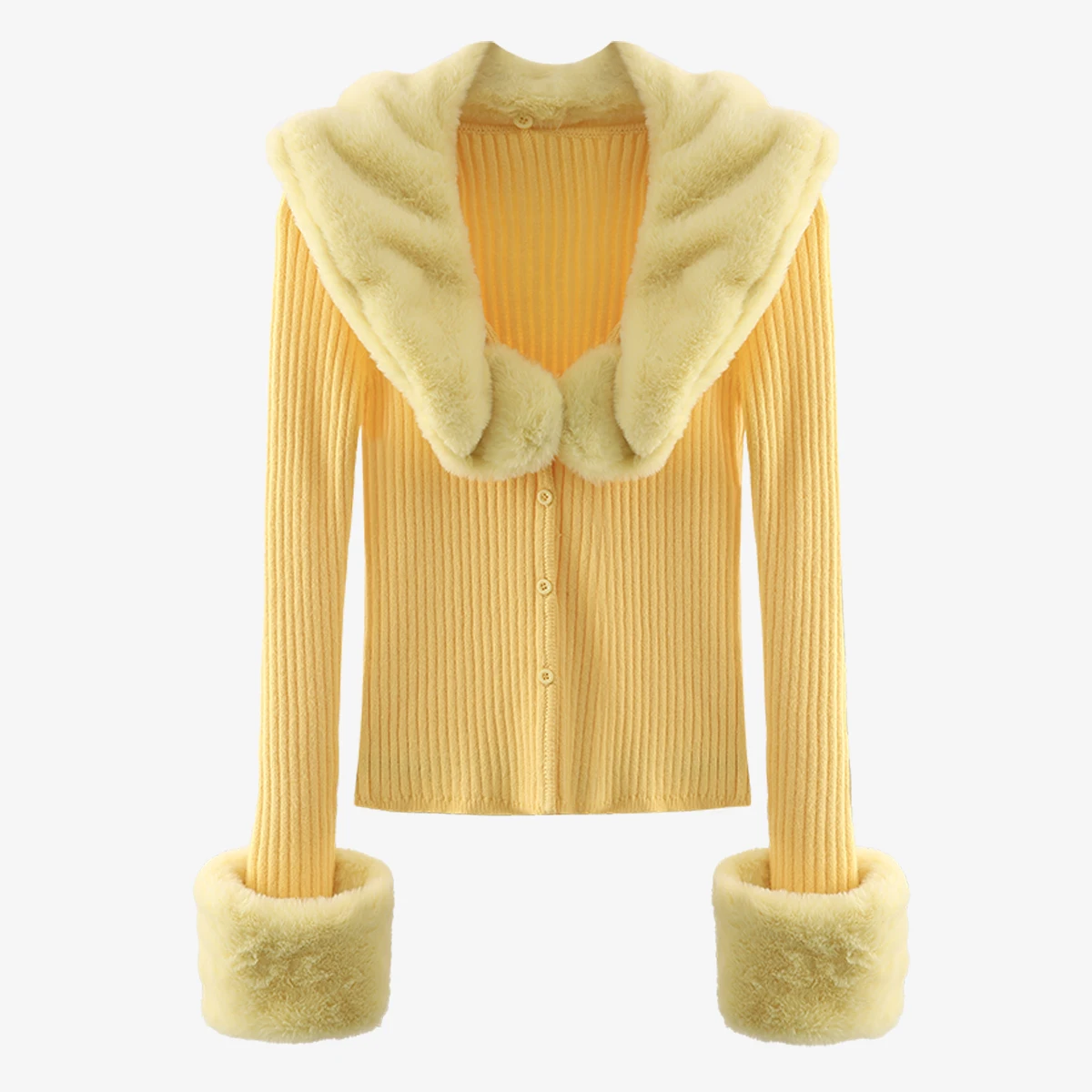 

Women Vintage Casual Sweater Fur Patchwork Sweater Women Green White Yellow Knit Cardigans Sweater Women 2020 Fashion Clothes