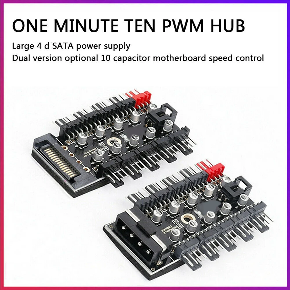 

Motherboard 1 to 10pin fan 4 Pin PWM Cooler Fan HUB Splitter Extension 12V Power Supply Socket PC Speed Controller Adapter