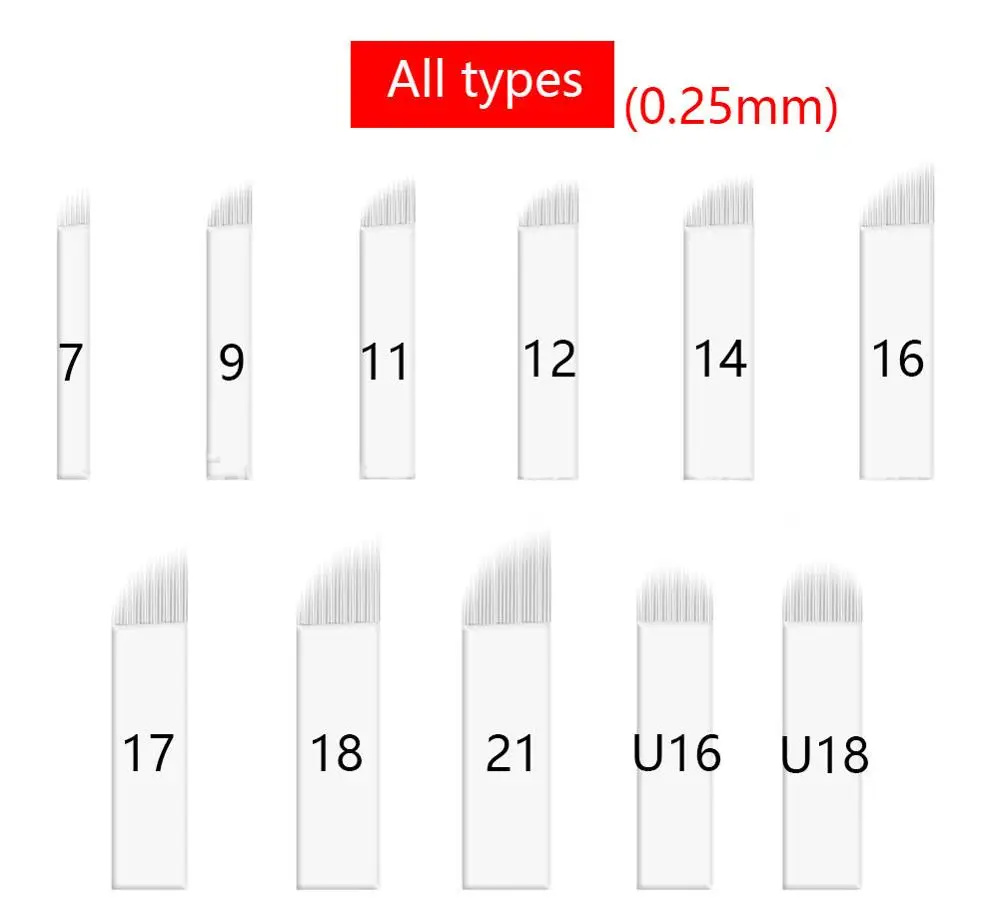 100 Pcs White 025mm Microblading Needles for Tattoo Lamina Tebori 7 9 11 12 14 Flex Blades U Shape Permanent Makeup