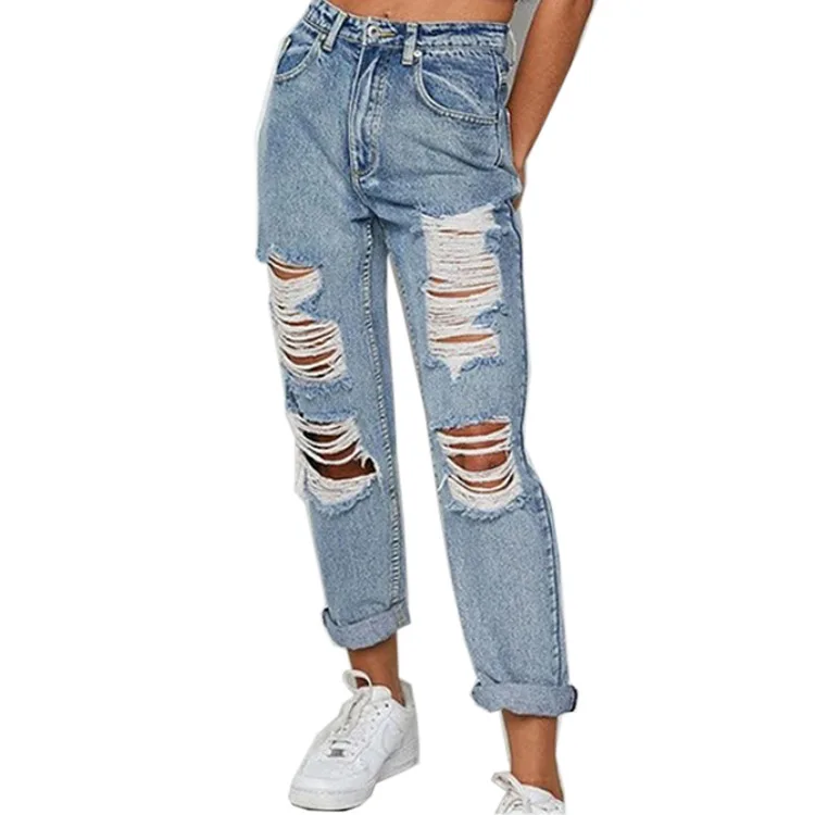 

Women Ripped Jeans Streewear Skinny High Waist Shredded Female Trousers Pants Girls Jeggings Denim Pencil Jeans plus size 4xl