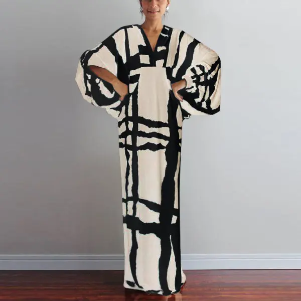 Женское длинное платье макси летнее винтажное с рукавом летучая мышь