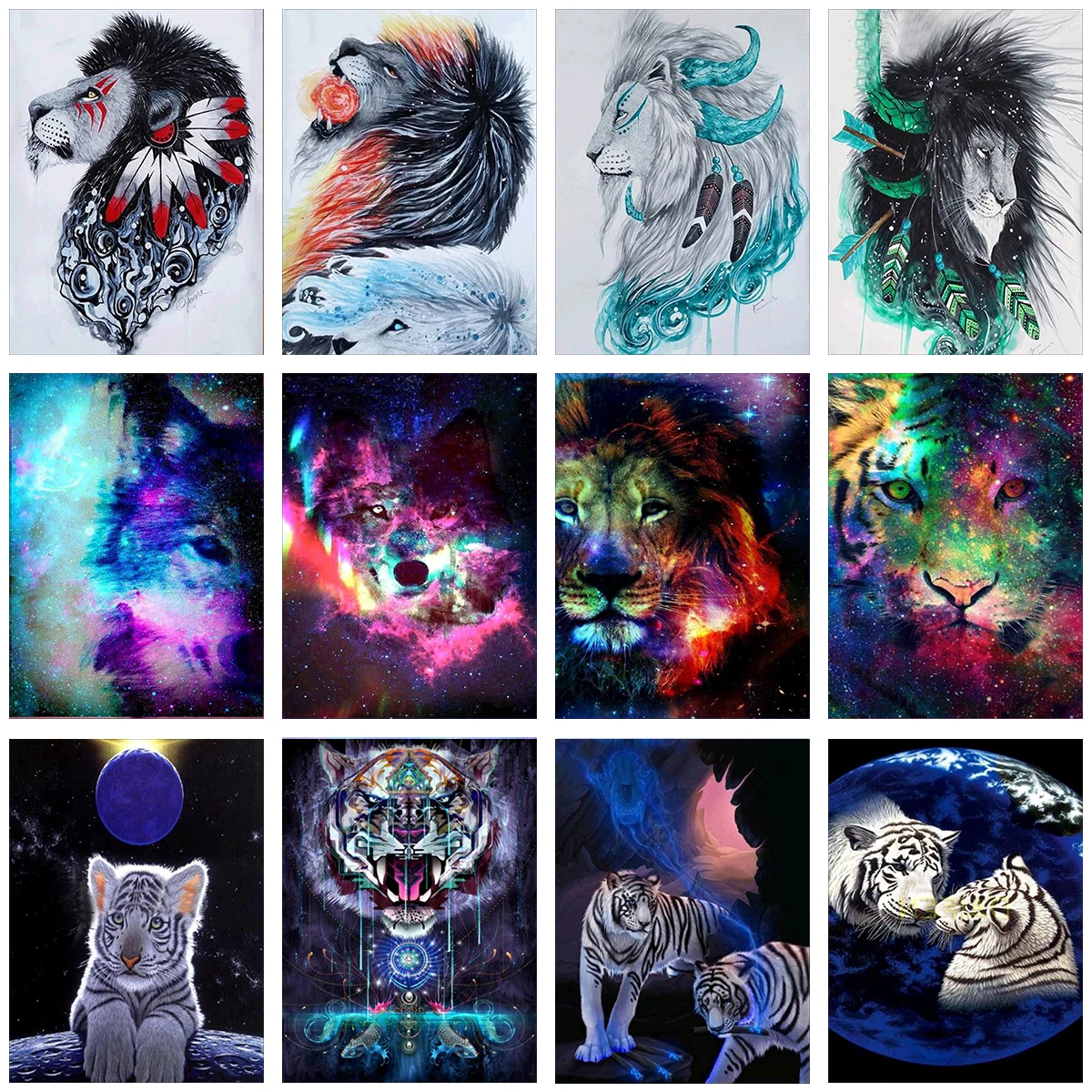 5D алмазная живопись животное белый тигр волк бриллиантовая вышивка крестиком