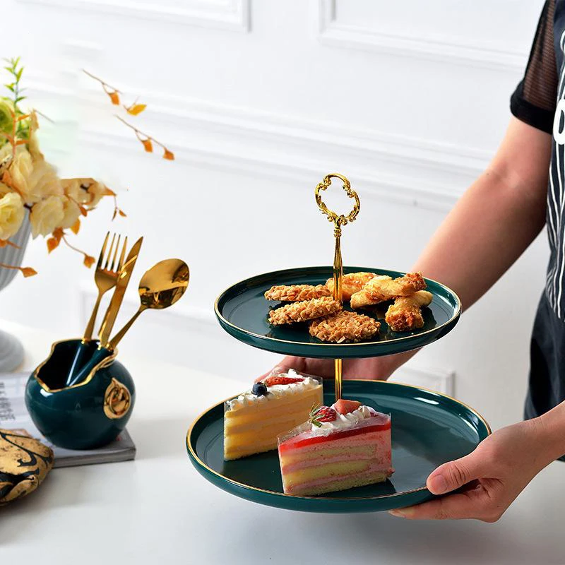 2/3 уровневый зеленый десертный поднос в скандинавском стиле Малахит для торта
