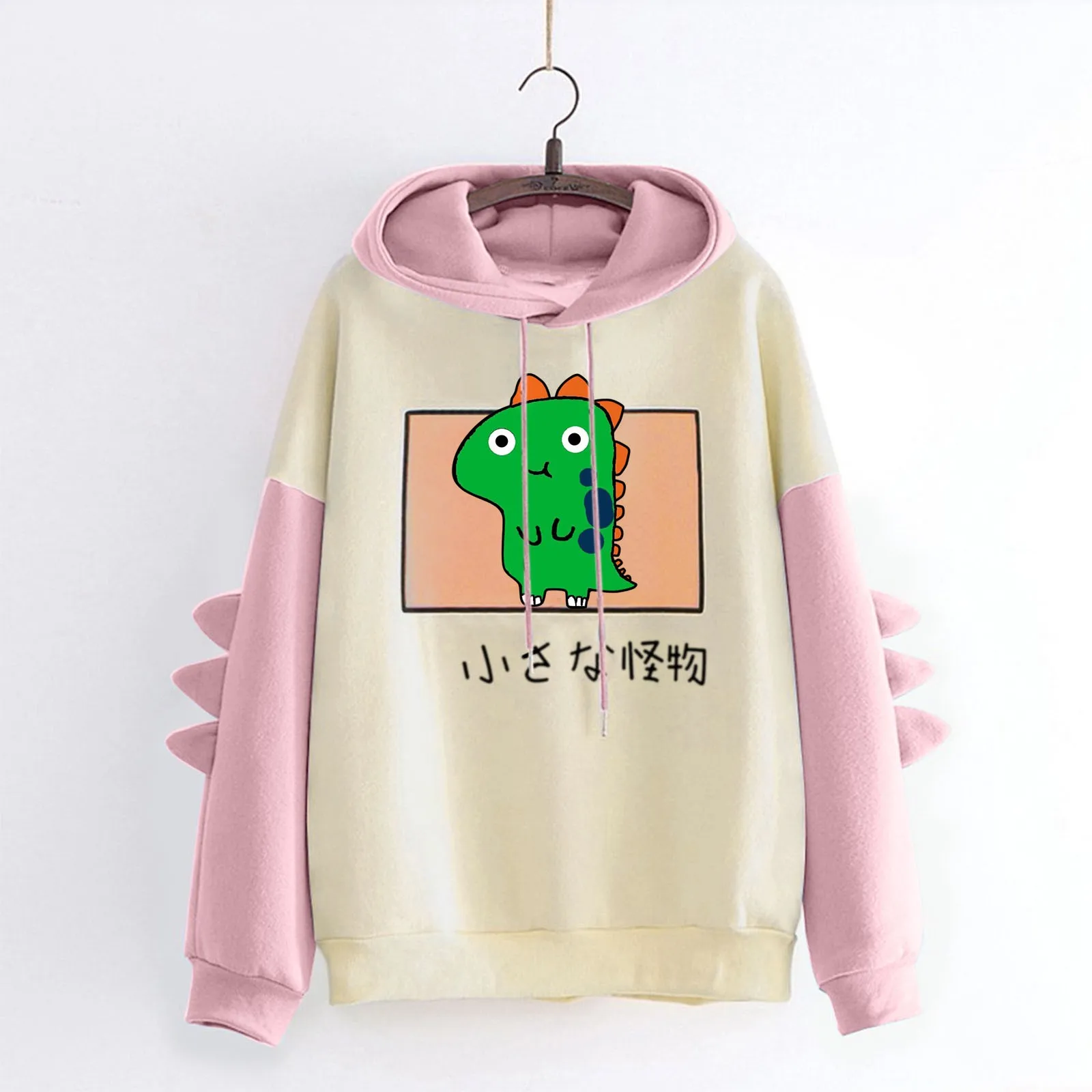 Women Fashion Sweatshirt Casual Print Long Sleeve Splice Dinosaur Hoodies Sweatshirt Tops Streetwear Women Oversized Hoodies