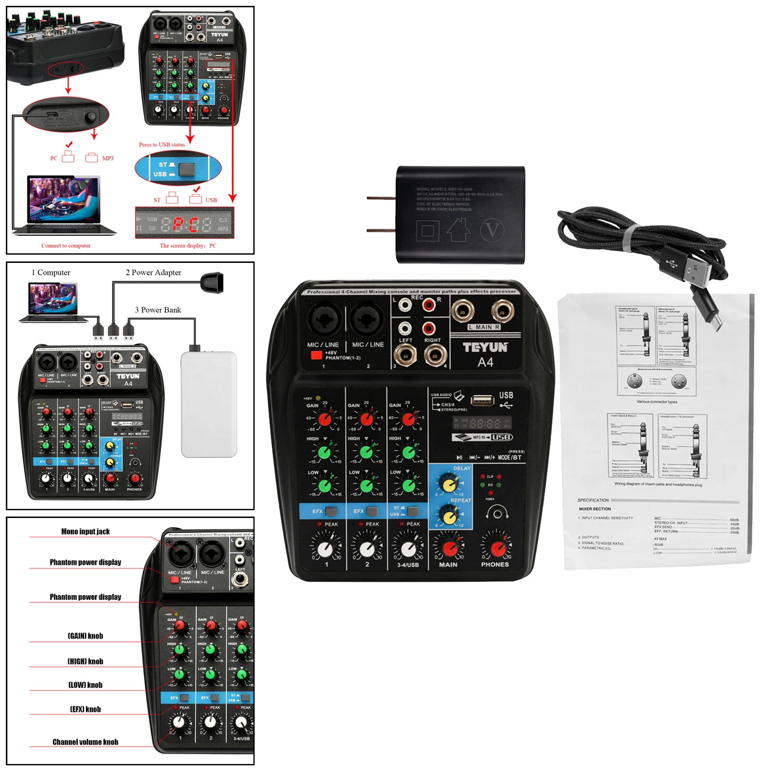 Портативный 4-канальный аудио смеситель USB микшерная консоль AUX Пути | Спорт и