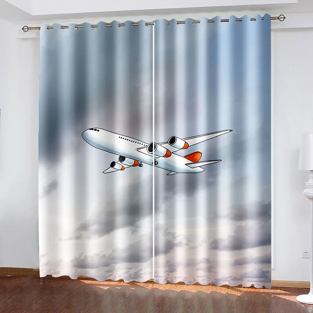 

Blue Sky Airplane Cartoon Pattern 3D Printed Blackout Curtain Kit, Suitable for Family Scenes In Living Room and Bedroom
