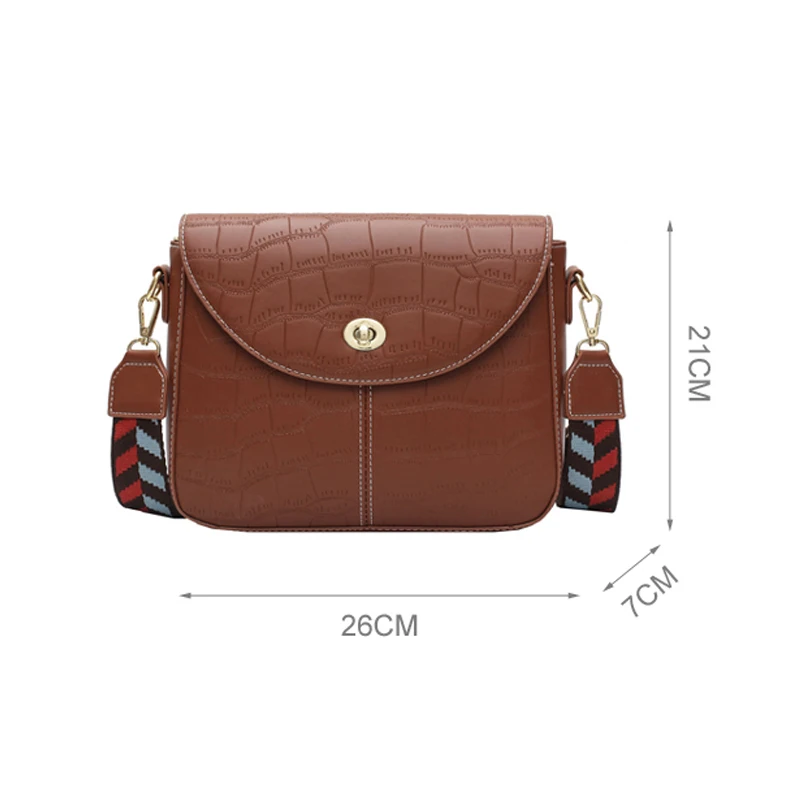 Vintage Stone Pattern Women Handbags Designer Wide Strap Shouder Bag Luxury Pu Leather Crossbody Bag Ladies Small Flap Purses