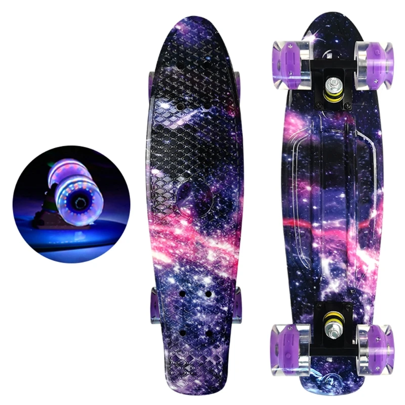 

22in Complete Mini Cruiser Skateboard Longboard Flashing Wheel Fish Skate Board