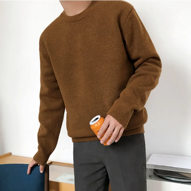 

IEFB 2020 autumn winter kint sweater men's Korean fashion loose crew neck vintage loose basic thick kintwear for male 9Y4759