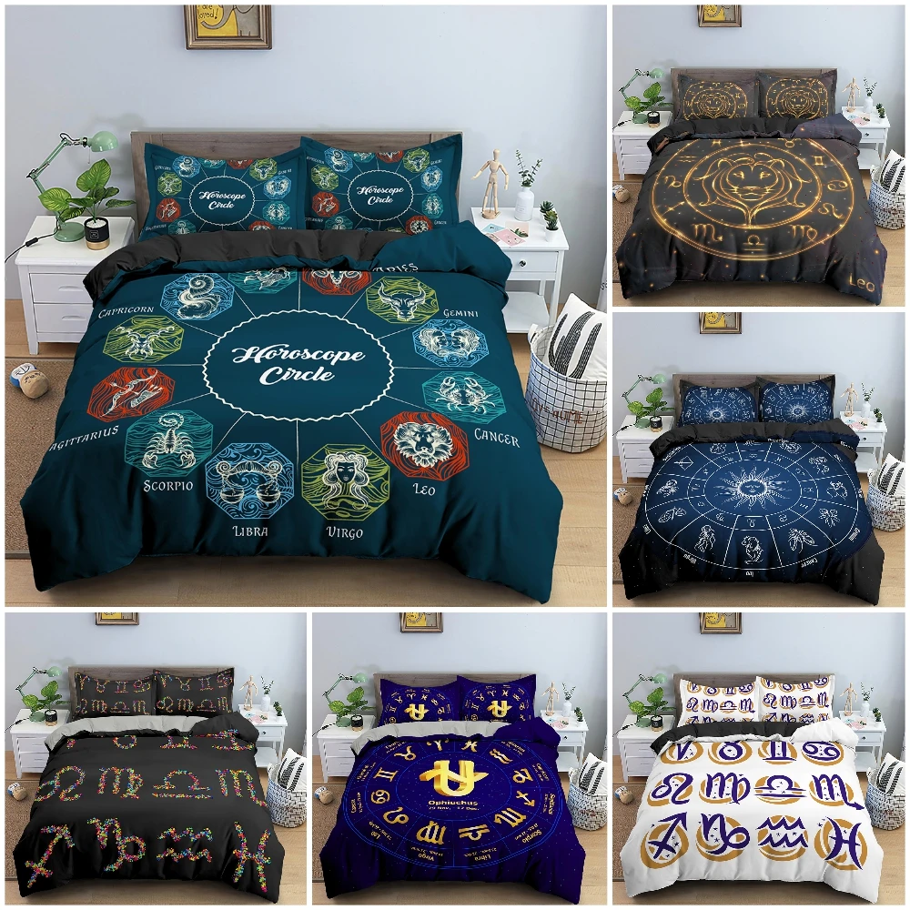 

3D Zodiac Pattern Duvet Cover Bedding Set Psychedelic Style Bedclothes Astrological Horoscope Collection Quilt Cover 2/3PCS