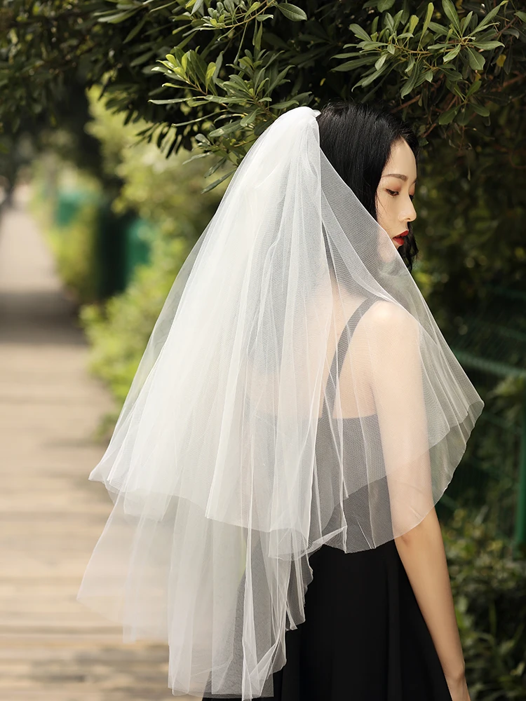 Слоновой кости вуаль двухслойный Тюль Свадебные кончики пальцев для волос