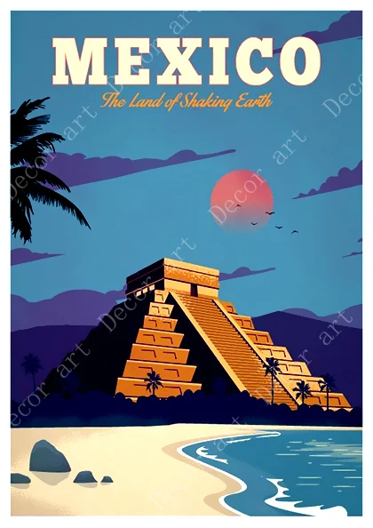 Мексиканская Пирамида Mayan художественный постер для путешествий картины на