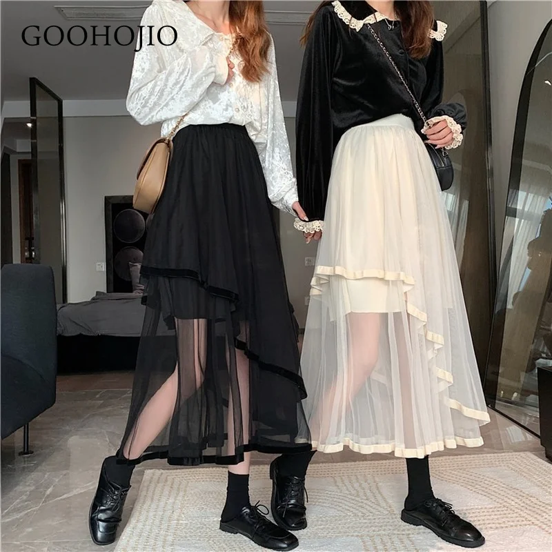 

GOOHOJIO 2021 New Spring and Autumn High Waist Cupcake Skirts Women Irregular Skirts for Women All-match Women Fashionable Skirt