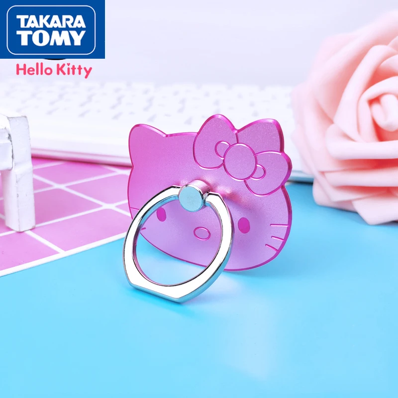 

TAKARA TOMY Lady cartoon Hello Kitty mobile phone universal desktop lazy ring buckle sticker simple and cute metal ring bracket