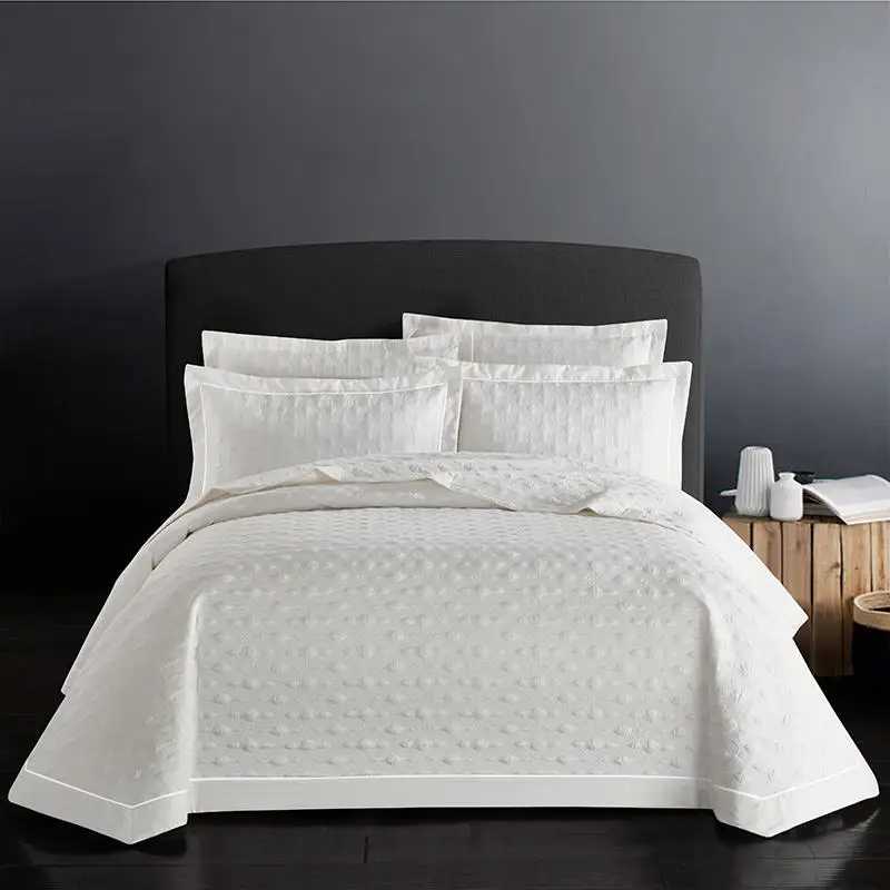 Solid color Nordic 100%cotton bedspreads Mattress topper embroidered quilted bed cover set of three plain bedspread luxury quil | Дом и сад