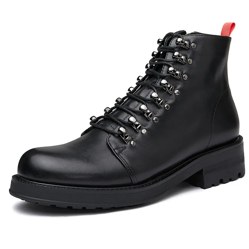 Martin boots men's Trendy Korean version of work lace-up British style thick-soled with round toes cowhide boo | Обувь