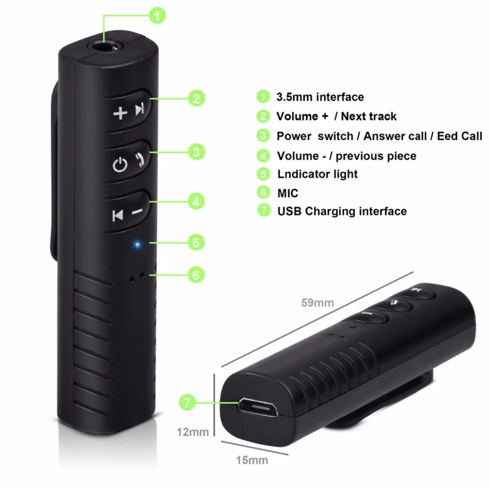 New Bluetooth Receiver Auto Power Off Function With 3.5mm Audio Connector LED Indicator Light Jack For Speakers | Электроника