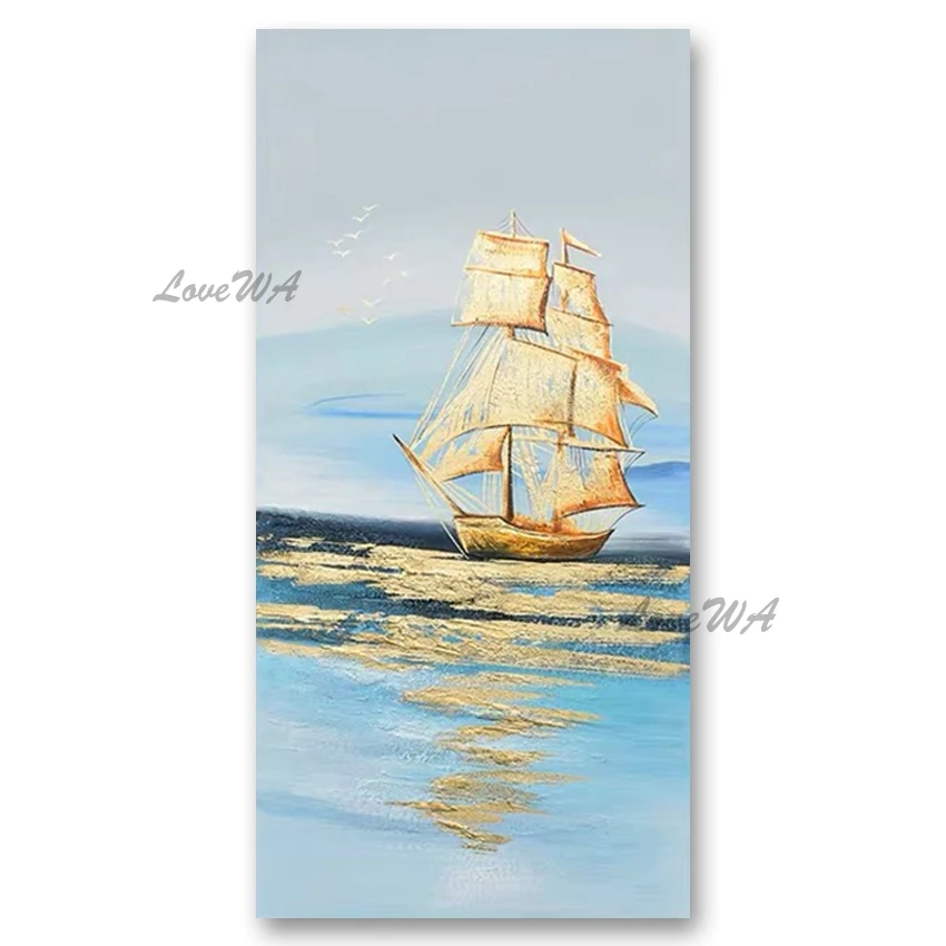 

Latest Design Gold Color Sailing Boat Ship Oil Painting Unframed Abstract Texture Wall Canvas Art Free Shipping Wall Pictures