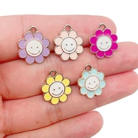 10pcsset wholesale 2021 fashion trend enamel smiley sunflower charm pendant for jewelry making supplies diy earrings findings