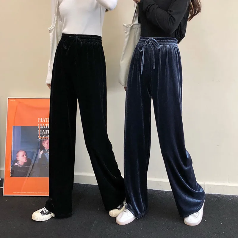 

New Vintage Plus Size Women's Wide-leg Pants High Waist Drape 2020 Spring Autumn Pants Loose Velvet Casual Pant Women B624