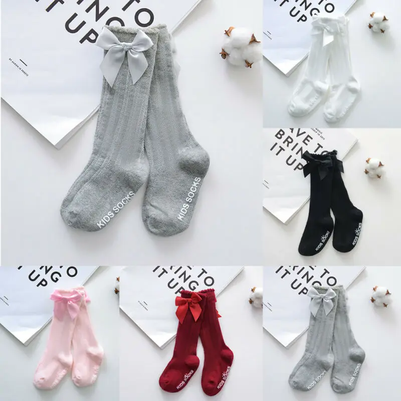 

Носки 2020 для маленьких девочек до колена, хлопковые мягкие кружевные носки с бантом, теплые носки 6 цветов для детей от 0 до 4 лет