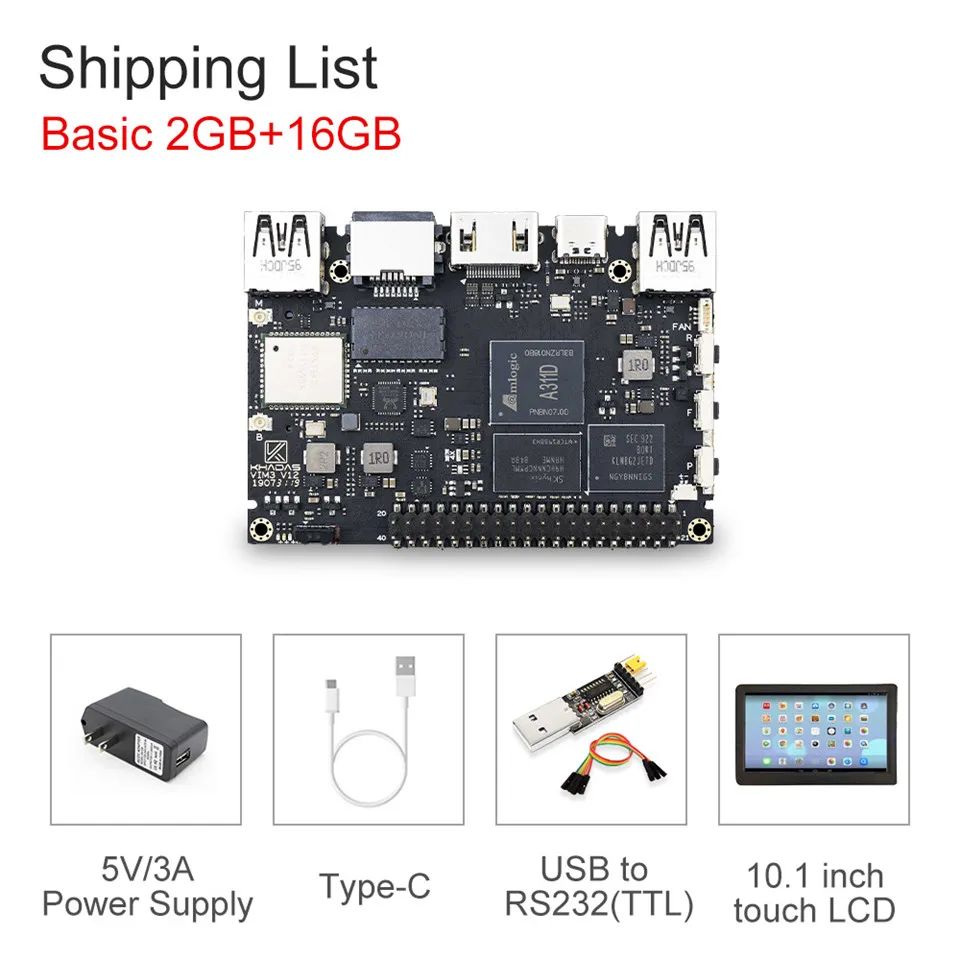 Bundle5 Khadas VIM3 одноплатный компьютер Amlogic A311D с 5,0 топами NPU AI tensorflow x4 Cortex-A73 x2 A53 ядрами SBC android linux - Комплект: Bundle5