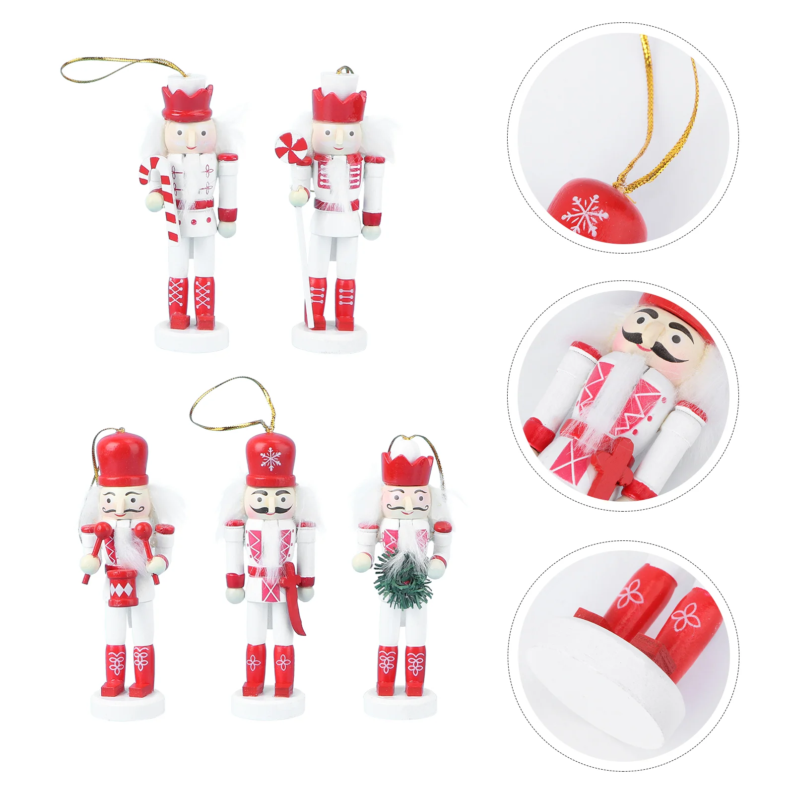 

5Pcs Classic Wooden Walnut Soldier Hanging Nutcracker Puppet Soldier (Red White)